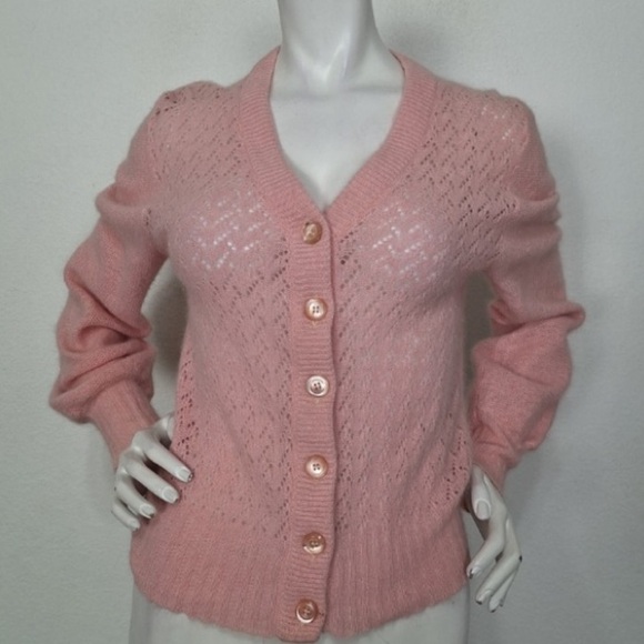 Vintage 80's Slade New Zealand Pink Lambswool Angora Blend Soft Cardigan Size S - Picture 2 of 13